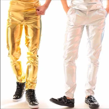 27-40 Oameni Noi Skinny Faux Din Piele Pu Pantaloni De Argint, De Aur Cu Laser Pantaloni Pantaloni Club De Noapte, Bar Dj Etapă De Moda Cantareata Costum De Dansatoare