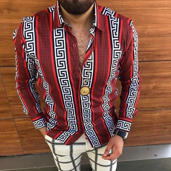 Noua Moda Stil Etnic Barbati camasa Lux de îmbrăcăminte de Brand Print cu Maneci Lungi Rândul său, în Jos Guler Camasi Slim Casual Club Bluza