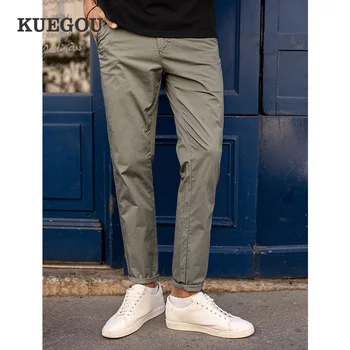 KUEGOU de Culoare Solidă pentru Bărbați Pantaloni Casual de Primăvară Subțire Slim Tip Pantaloni Drepte Micro Elastic Pantaloni de Vara Plus Dimensiune KK-2397