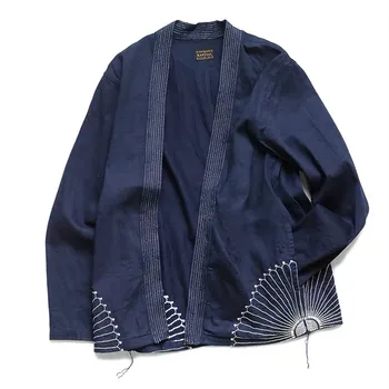 KAPITAL Hirata Hohiro Bumbac Stil Japonez Broderie Denim Casual Deschide Ochi Bleumarin Bărbați și Femei Tricou Daopao Sacou