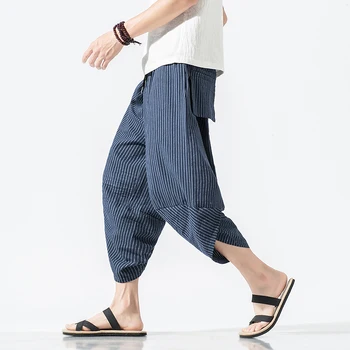 Chineză Stil Harem Pantaloni Barbati 2022 Casual de Vara cu Dungi Joggers Mens Pantaloni Streetwear Bumbac Vițel-lungime Pantaloni Barbati