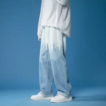 Cyber Y2K Bărbați coreeană de Moda Streetwear Tie-dye Blugi Casual sex Masculin Largi Picior Pantaloni Largi Pantaloni Drepte Mens Alt Denim Haine