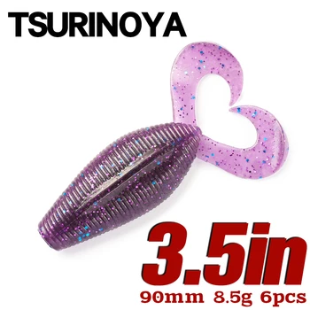 TSURINOYA 3.5 în Twin Coada de Grub 90mm 8.5 g Momeală de Pescuit 6pcs Silicon Moale Momeala SPIRON TWIN Înaltă Calitate Swimbait Pike Bass