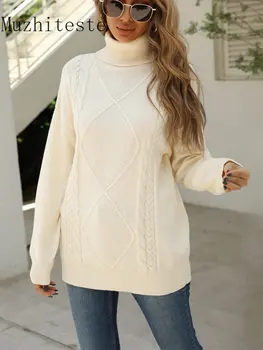 Toamna Iarna Moda Bluze Femei, Pulovere Pulover Moda coreeană Maneca Lunga Top pentru Femei Guler Pulover Tricotate îmbrăcăminte