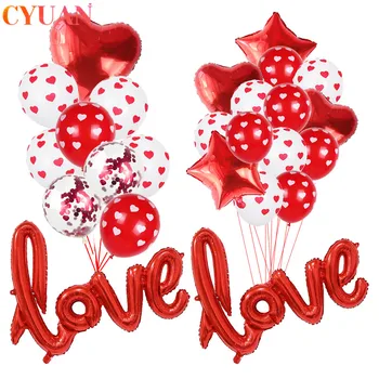 12-17pcs Inima Rosie Stele Confetti Baloane Scrisoare de Dragoste Balon Set Fericit Ziua Îndrăgostiților Baloane Nunta de Decorare Petrecere Globos