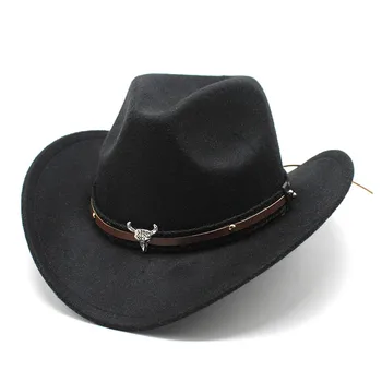 Marimea 56-58CM Vest Pălărie Cowgirl Pentru Femei Laminate la Marginea Cowboy Pălării Fedora Cu Piele Margine Largă Toamna Lână Simțit Omul de Lux Pălărie