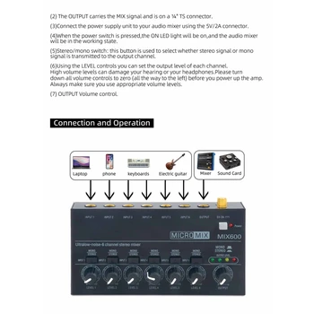 DX600 Mixer de Sunet Ultra-compact Zgomot Redus 6 Canale de Linie Mono - AudiosMixer