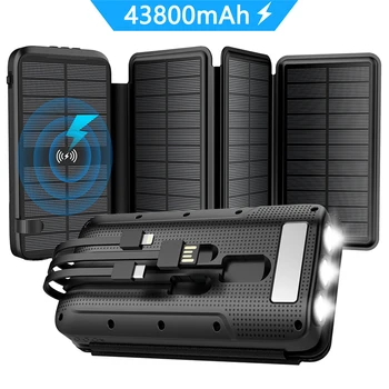 43800mAh Solar Power Bank Rapid Încărcător Wireless Qi pentru iPhone 13 12 Samsung, Huawei, Xiaomi Poverbank PD20W Rapid Incarcator Powerbank