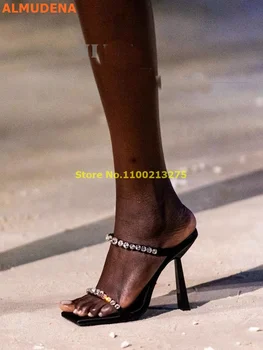 Cristal Curea Toc Stiletto Papuci De Deget De La Picior Pătrat Rochie Femei Pantofi Slip Pe Toc Subțire De Mare De Femei De Moda Pantofi Cu Toc Subtire Diapozitive