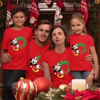Disney Mickey Crăciun Fericit Familiei de Potrivire Haine de Tata, Mama, Fiul, Fiica Xmas T-shirt Red Acasă Casual Copii Topuri Ropa Familiar