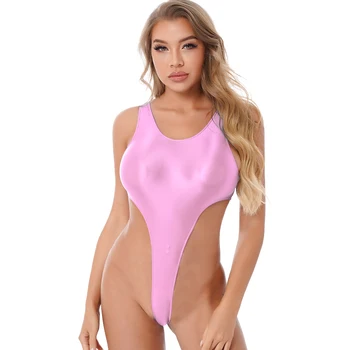 Femei Erotic Body Lucios dintr-O bucata Costum de Baie Backless Mare Tăiat Sexy Body Sportwear Beachwear Costume de baie