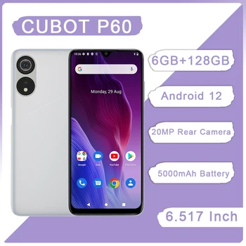 6GB, 128GB Cubot P60 Android 12 Telefon 6.517 Display Octa-Core 5000mAh Baterie Dual SIM 20MP Camera din Spate 4G Smartphone