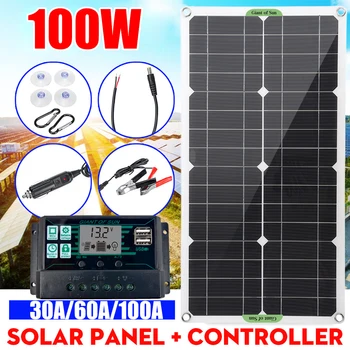 100W Panou Solar Kit cu 100A Controler de Exterior de Celule Solare cu Dublă Ieșire USB pentru Masina Yacht RV Barca Încărcător de Telefon Mobil Consumabile