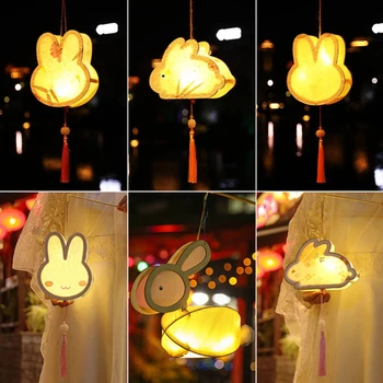Chinez Mid-Toamnă Festivalul DIY Manual din Lemn Felinar Pachet de Materiale cu Lumina LED-uri Drăguț Iepuras Iepure Forma Lampă de Agățat