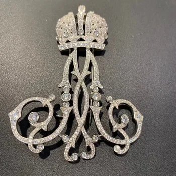 coroana brosa initial M vintage argint 925 cu cubic zircon bijuterii unisex de calitate superioară fine femei bărbați bijuterii 77*60MM