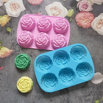 Silicon 6 Găuri Floare Trandafir Tort de inghetata de Ciocolata Matriță de Săpun 3D Cupcake Bakeware Vas de Copt Tort Tigaie Brioșă Mucegai