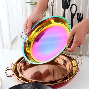 Curcubeu de Culoare din Oțel Inoxidabil Preparate Salata Placă cu Mâner de Bucătărie, Masă Gustare Tava Picnic Instrumente