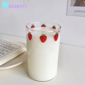 300ml de 10 oz borosilicată Mare Cute Strawberry Apă, Lapte, Pahare de Băut Cana Cu Pai