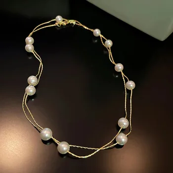 IngeSight.Z Kpop Imitație Perla Cravată Coliere pentru Femei cu mai Multe Straturi de Margele Reglabil Aur de Culoare Lanț Goth Collares Gât
