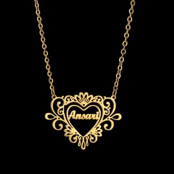 Personalizat Inima Numele Colier Personalizat de Aur de Flori Plăcuța Pandantiv Delicat din Oțel Inoxidabil, Bijuterii Cadouri pentru Femei Fete