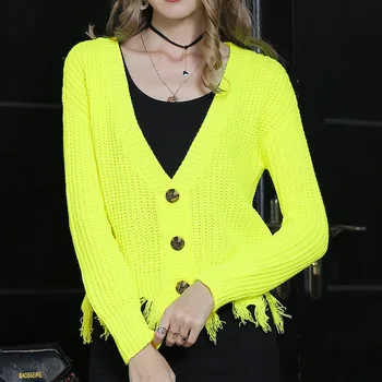 Femei Neon Jachete Toamna Iarna Femei V-neck Singur Pieptul Tricotate Tricou Doamnelor Moda Fluorescente Pulovere