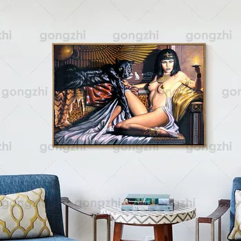5D Diy Diamant Pictura Nud Cleopatra Panther Black Diamond Broderie Fata Sexy Stras Manual de Diamant Full Cross Stitch