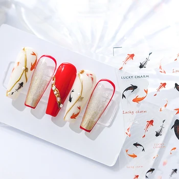 Stil chinezesc Rosu Norocos Pește Crap 3D Auto-Adeziv pentru Unghii Autocolante Drăguț 5D Moale Scutiri de Unghii Decalcomanii en-Gros de Dropshipping