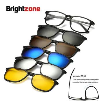 Brightzone TR90 Epocă ochelari de Soare Magnetic Barbati Brand de Lux Femei Clip Pe Optic Miopie Moda Ochelari Cadru 5 Lentile Polarizate