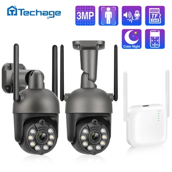 Techage 4CH 3MP PTZ Securitate Wireless, Sistem Audio cu Două căi de Culoare Viziune de Noapte în aer liber, Supraveghere Video CCTV Kit Umane Detectat