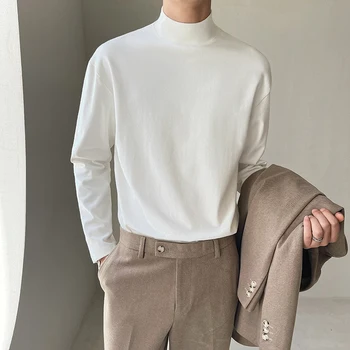 Bărbați Guler Maneca Lunga Liber Casual, Confortabil de Jos T-shirt Birou coreeană de Moda Streetwear Tricouri Tricouri Top Man Tricou