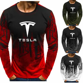 2020 Noua Moda Bumbac Barbati Hanorace Tesla Masina Logo-ul de Imprimare Fleece Gradient pulover de Bumbac de înaltă calitate Streetwear Bărbați Îmbrăcăminte