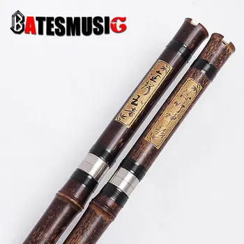 Negru flaut de bambus, aliaj cupru-nichel, cu trei găuri flaut, opt găuri G, F-cheie