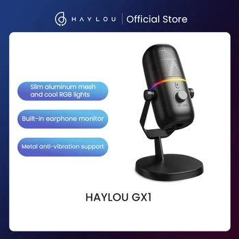 HAYLOU GX1 Microfon pentru Jocuri de Streaming de Înregistrare cu RGB Lumini 25mm Microfon cu Condensator Cardioid Microfon pentru Telefon Mobil, PC