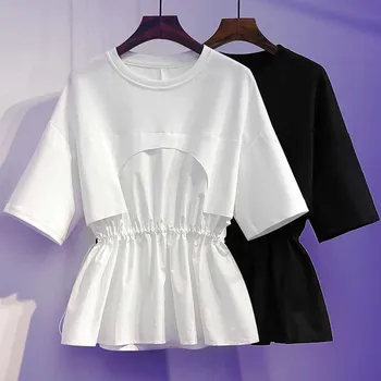  Femei T-Shirt Mozaic Alb De Bumbac Show De Moda Subțire Topuri Tricou Vrac De Vara Cu Maneci Scurte Solid Noi Tees