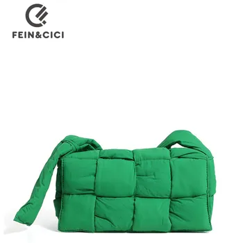 Verde Designer țesute puf Pad Umăr Geanta pentru Femei de iarnă caldă Spațiu Bale Jos Pana Messager Spațiu sac de Bumbac geanta Crossbody