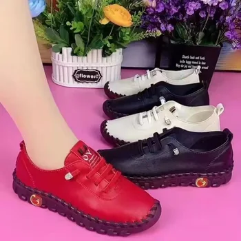 Femei Spring Vintage Respirabil Platforma Pantofi Mocasini Din Piele Dantela Sus Gol Slip-On Noua Moda Casual Mama Pantofi Zapatos Mujer