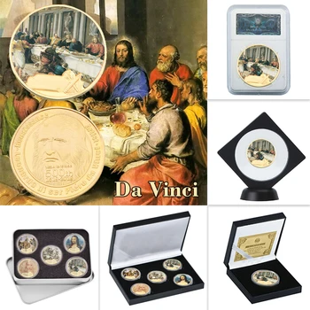 WR Leonardo Da Vinci Placat cu Aur, Monede de Colecție, cu Suportul Monede Originale Mona Lisa magazin de Suveniruri Moneda Euro Medalia de Dropshipping