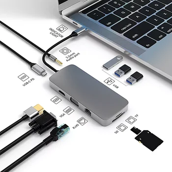 3.0 Hub Multiport Adaptor de la 10 LA 1 HDMI Tip C-compatialble RJ45 VGA 4K PD Hub USB Pentru Macbook Pro Docking Station
