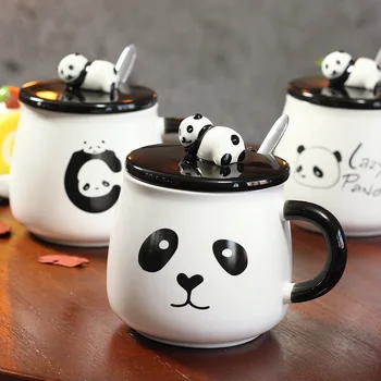 Desene animate Panda Cana de Trei-dimensional Ceramice Ceașcă de Cafea cu Capac Lingura de Birou Acasă Cuplu Cupa micul Dejun Bea Lapte