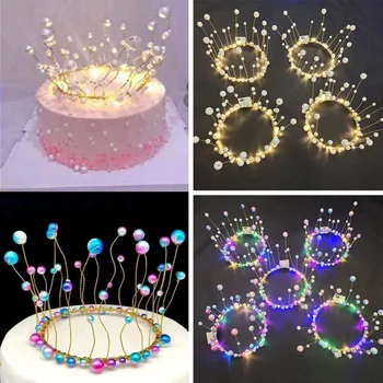 Noua Lampa LED Perla Coroanei Tort Fân Decor Petrecere de Top Topper Fericit Ziua de naștere Tort Decorare Cadou de Nunta Consumabile