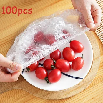 100buc Alimente de Unică folosință Capacul de Plastic Wrap Elastic Alimentare Capace Pentru Fructe, Boluri, Cupe Capace de Stocare Bucătărie Proaspete Păstrarea Saver Sac