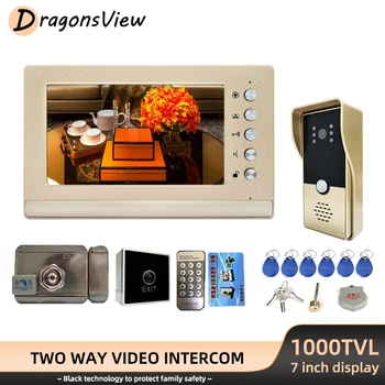 DragonsView Video Interfon cu Blocare de 7 Inch cu Fir Monitor cu 1000TVL Soneria Suna Panoul de aparat de Fotografiat pentru a Debloca Ușă Video Telefon